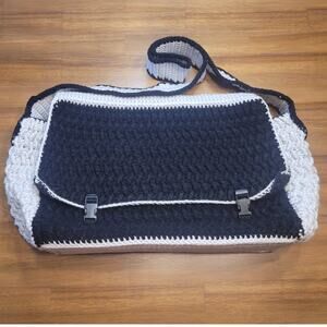 Handmade Crochet Granny Square Tote Bag  Boho Retro Style XLarge Black Gray